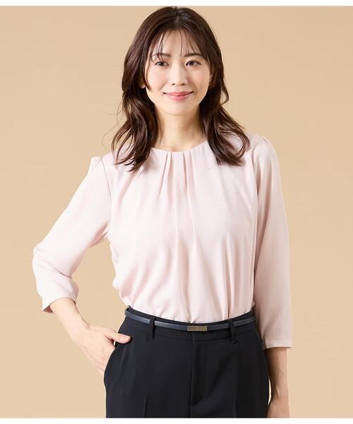 NEWYORKER(ニューヨーカー)の「TR天竺&ストレッチデシン ドッキングブラウス(Tシャツ/カットソー・レディース・ライトグレー/ピンク/ライトグリーン・M/L)」の3枚目の写真