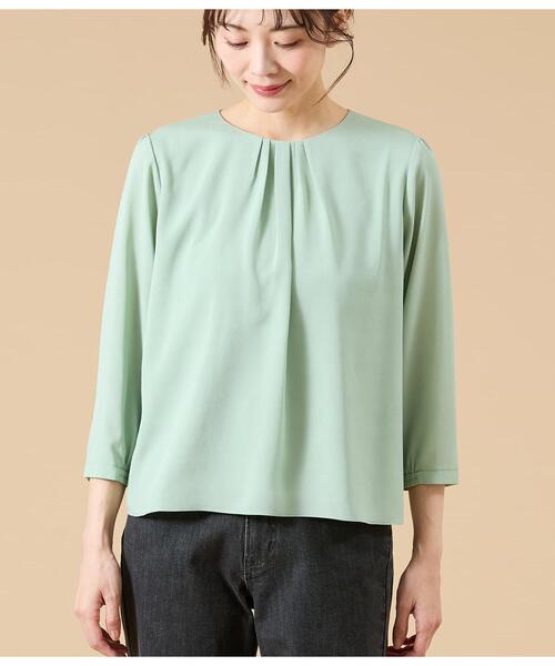 NEWYORKER(ニューヨーカー)の「TR天竺&ストレッチデシン ドッキングブラウス(Tシャツ/カットソー・レディース・ライトグレー/ピンク/ライトグリーン・M/L)」の12枚目の写真