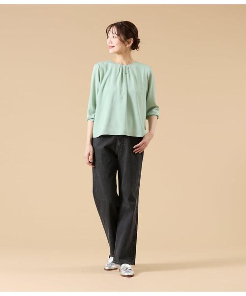 NEWYORKER(ニューヨーカー)の「TR天竺&ストレッチデシン ドッキングブラウス(Tシャツ/カットソー・レディース・ライトグレー/ピンク/ライトグリーン・M/L)」の8枚目の写真