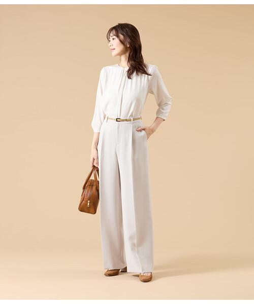 NEWYORKER(ニューヨーカー)の「TR天竺&ストレッチデシン ドッキングブラウス(Tシャツ/カットソー・レディース・ライトグレー/ピンク/ライトグリーン・M/L)」の4枚目の写真