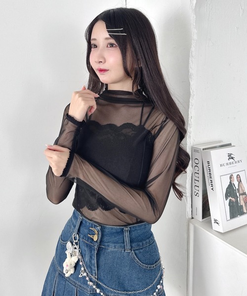 Loueme(ルエム)の「【フラワー&無地】プチレースハイネックシアートップス(Tシャツ/カットソー・レディース・ブラック系その他/ブラック/ホワイト/ホワイト系その他/パープル系その他・FREE)」の20枚目の写真