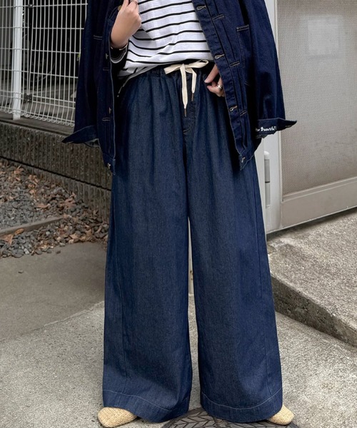 LBC（エルビーシー）の「【セットアップ着用可能】LBC ドロストワイドイージーパンツ（その他パンツ・レディース・ネイビー/オフホワイト/ライトブルー・L/M）」の3枚目の写真