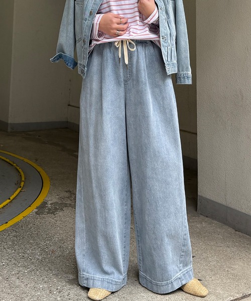 LBC（エルビーシー）の「【セットアップ着用可能】LBC ドロストワイドイージーパンツ（その他パンツ・レディース・ネイビー/オフホワイト/ライトブルー・L/M）」の4枚目の写真