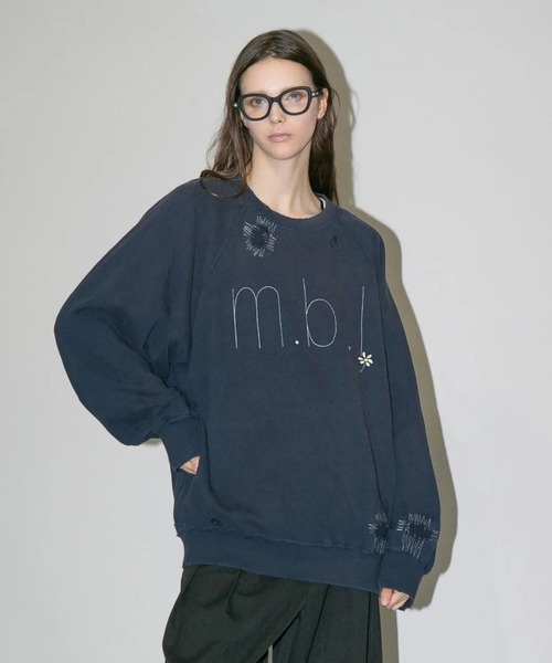 my beautiful landlet（マイビューティフルランドレット）の「【my beautiful landlet】DAMAGE EMBROIDERY SWEATSHIRT（スウェット・メンズ・ブラック/ネイビー/グレー/オートミール・0/1）」の4枚目の写真