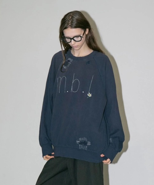 my beautiful landlet（マイビューティフルランドレット）の「【my beautiful landlet】DAMAGE EMBROIDERY SWEATSHIRT（スウェット・メンズ・ブラック/ネイビー/グレー/オートミール・0/1）」の11枚目の写真