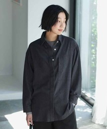 THREE FIFTY STANDARD あったか起毛のネルシャツ〈ダーク杢グレー〉