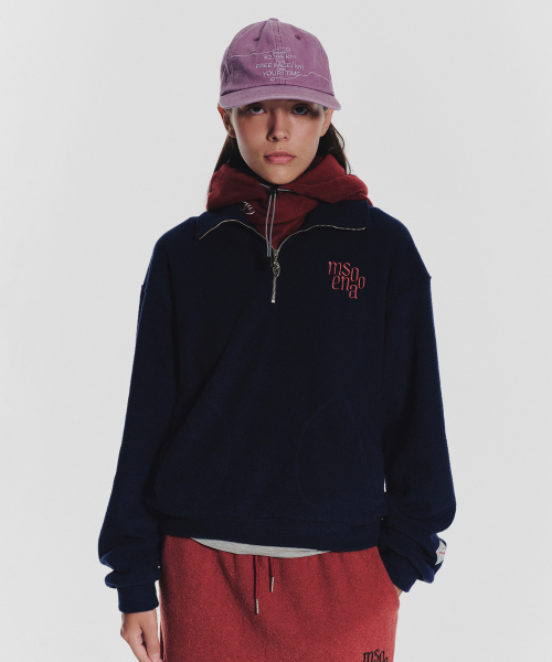 MENASOO(ミナス)の「Terry Fleece Sweatshirt Half Zip Up_Navy(スウェット・レディース・ネイビー・1/2)」の5枚目の写真
