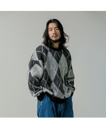 RUGGED HOUSE（ラギッドハウス）の「ブラームス アーガイル ヘアリー ウール ニット ブラック（ニット/セーター）」
