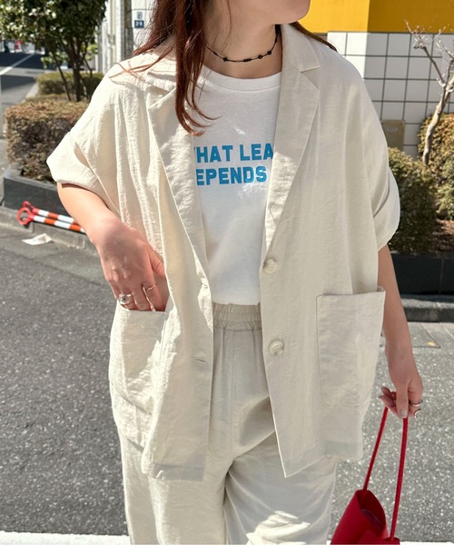 PILIT（ピリット）の「【セットアップ可】５分袖ジャケット（テーラードジャケット・レディース・ブラック/ブラック系その他/ベージュ・MEDIUM）」の3枚目の写真