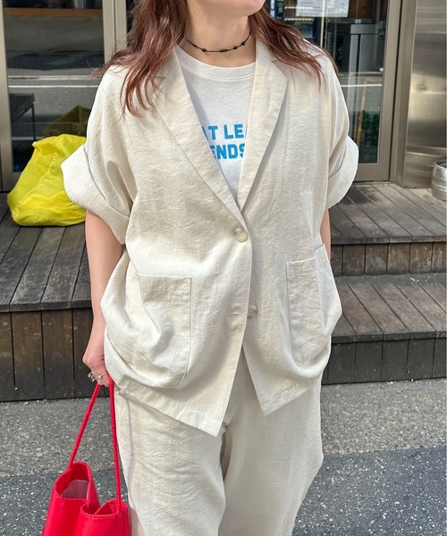 PILIT（ピリット）の「【セットアップ可】５分袖ジャケット（テーラードジャケット・レディース・ブラック/ブラック系その他/ベージュ・MEDIUM）」の22枚目の写真