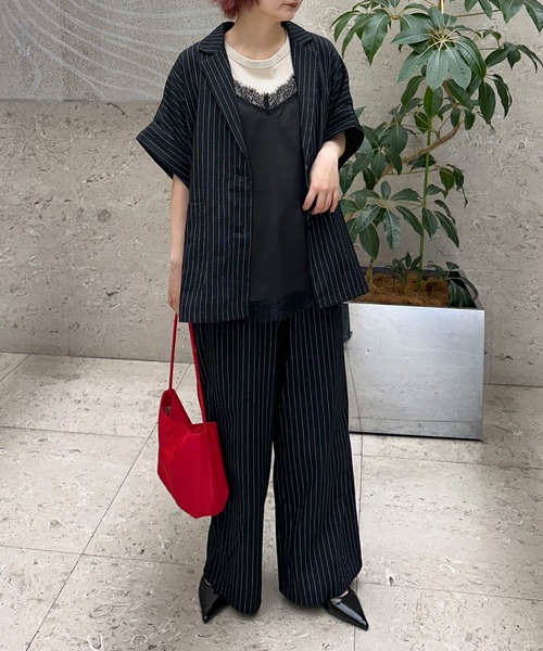 PILIT（ピリット）の「【セットアップ可】５分袖ジャケット（テーラードジャケット・レディース・ブラック/ブラック系その他/ベージュ・MEDIUM）」の10枚目の写真