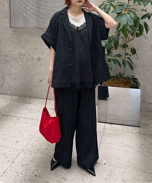 PILIT（ピリット）の「【セットアップ可】５分袖ジャケット（テーラードジャケット・レディース・ブラック/ブラック系その他/ベージュ・MEDIUM）」の11枚目の写真