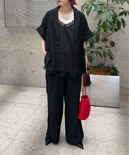 PILIT（ピリット）の「【セットアップ可】５分袖ジャケット（テーラードジャケット・レディース・ブラック/ブラック系その他/ベージュ・MEDIUM）」の12枚目の写真