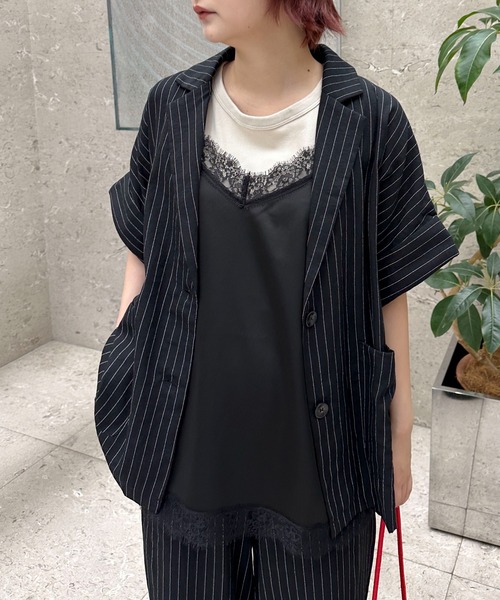 PILIT（ピリット）の「【セットアップ可】５分袖ジャケット（テーラードジャケット・レディース・ブラック/ブラック系その他/ベージュ・MEDIUM）」の14枚目の写真