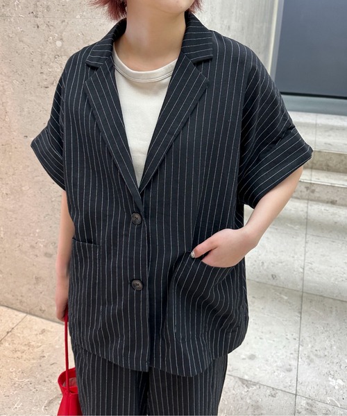 PILIT（ピリット）の「【セットアップ可】５分袖ジャケット（テーラードジャケット・レディース・ブラック/ブラック系その他/ベージュ・MEDIUM）」の15枚目の写真