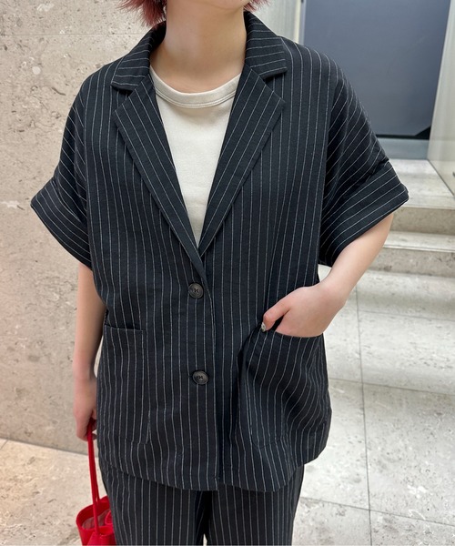 PILIT（ピリット）の「【セットアップ可】５分袖ジャケット（テーラードジャケット・レディース・ブラック/ブラック系その他/ベージュ・MEDIUM）」の16枚目の写真