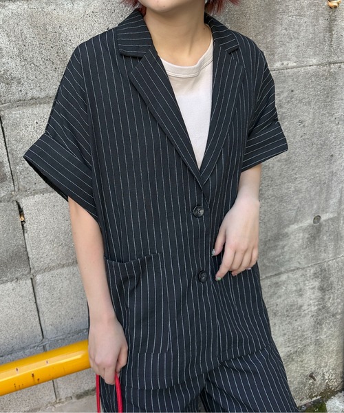 PILIT（ピリット）の「【セットアップ可】５分袖ジャケット（テーラードジャケット・レディース・ブラック/ブラック系その他/ベージュ・MEDIUM）」の6枚目の写真