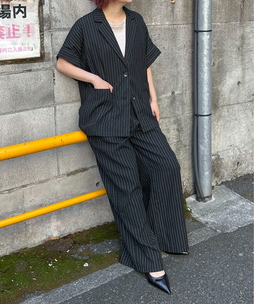 PILIT（ピリット）の「【セットアップ可】５分袖ジャケット（テーラードジャケット・レディース・ブラック/ブラック系その他/ベージュ・MEDIUM）」の7枚目の写真