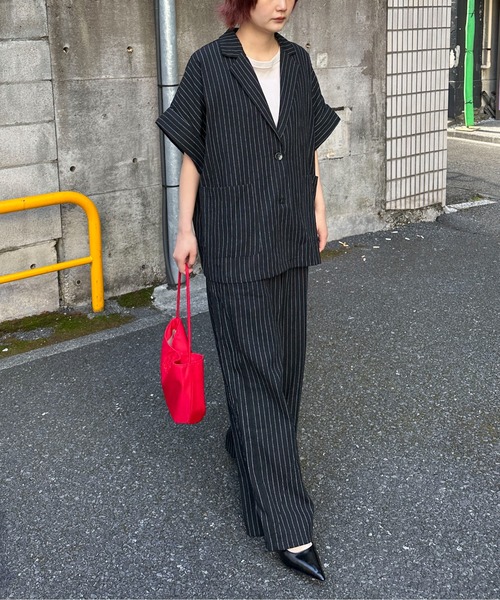 PILIT（ピリット）の「【セットアップ可】５分袖ジャケット（テーラードジャケット・レディース・ブラック/ブラック系その他/ベージュ・MEDIUM）」の8枚目の写真