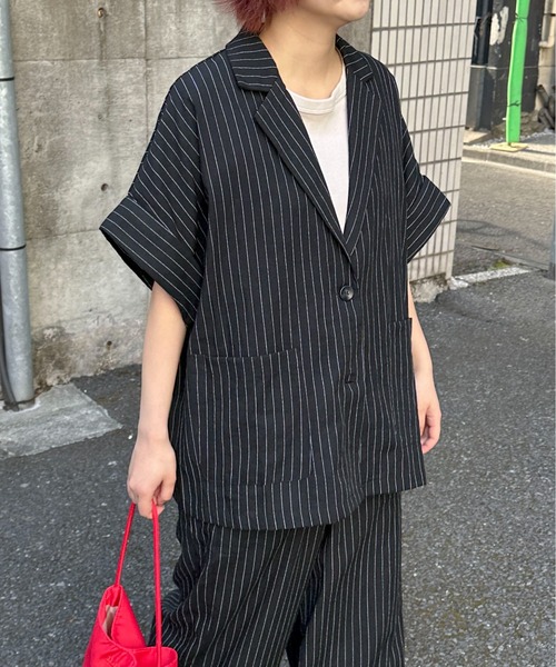 PILIT（ピリット）の「【セットアップ可】５分袖ジャケット（テーラードジャケット・レディース・ブラック/ブラック系その他/ベージュ・MEDIUM）」の9枚目の写真