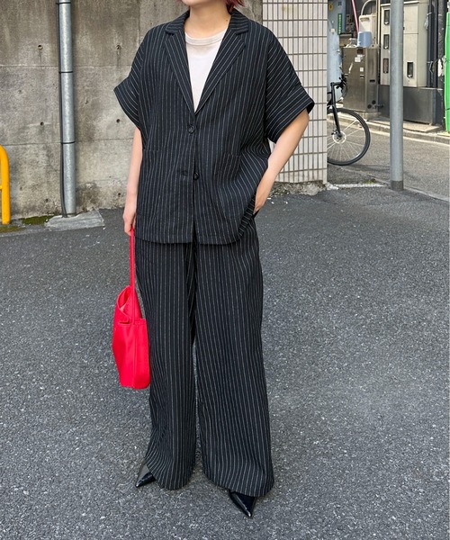 PILIT（ピリット）の「【セットアップ可】５分袖ジャケット（テーラードジャケット・レディース・ブラック/ブラック系その他/ベージュ・MEDIUM）」の5枚目の写真