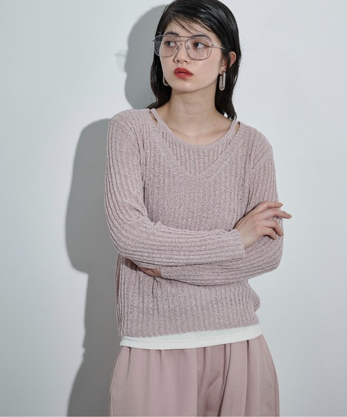 THE YOn(ザヨン)の「フェイクレイヤードスラブニットトップス(ニット/セーター・レディース・ピンク/ベージュ/ブラック/アイボリー・FREE)」の7枚目の写真