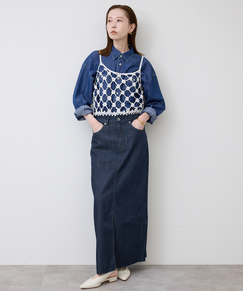 SLOBE IENA（スローブイエナ）の「《WEBのみ4サイズ展開/》LE DENIM スリットフレアデニムスカート（デニムスカート・レディース・ネイビー/ブルー系その他・34/36/38/40）」の8枚目の写真