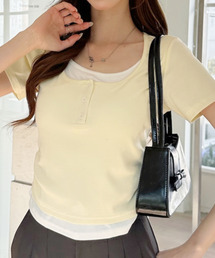 Ada.（エイダ）の「サイドギャザー レイヤード風 ヘンリーネック トップス（Tシャツ/カットソー）」