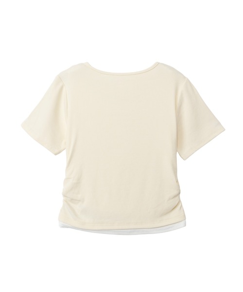 Ada.（エイダ）の「サイドギャザー レイヤード風 ヘンリーネック トップス◎（Tシャツ/カットソー・レディース・ブラック/グリーン/イエロー/グレー/ホワイト/レッド・FREE）」の11枚目の写真