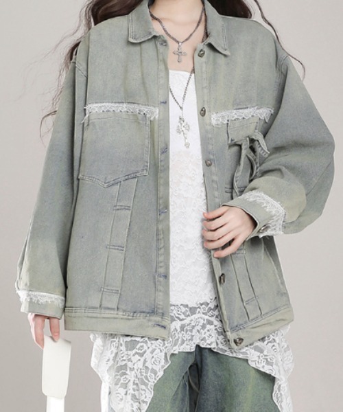 ViViDAY(ビビデー)の「フロントリボン&レース ビッグシルエットデニムジャケット(デニムジャケット・レディース・サックスブルー・M)」の13枚目の写真