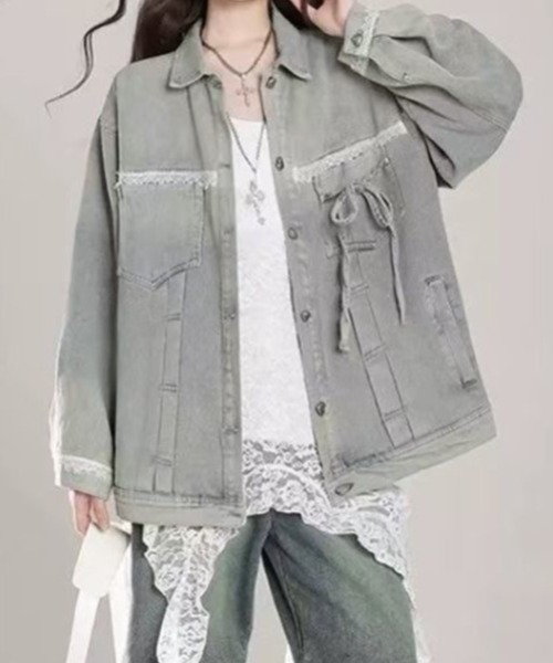 ViViDAY(ビビデー)の「フロントリボン&レース ビッグシルエットデニムジャケット(デニムジャケット・レディース・サックスブルー・M)」の9枚目の写真