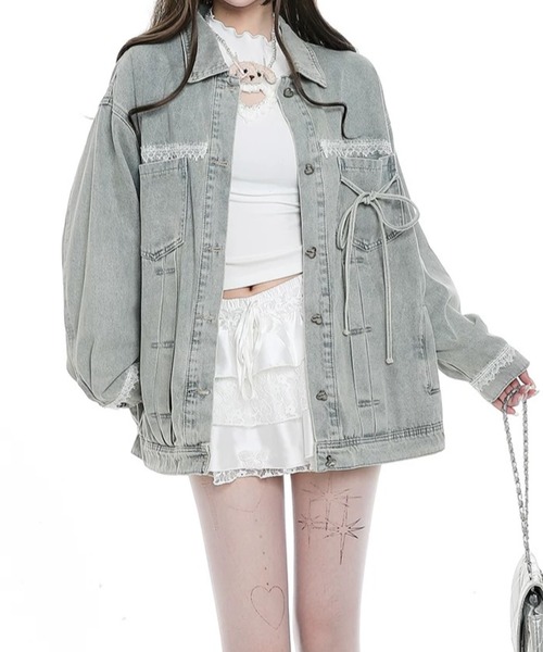 ViViDAY(ビビデー)の「フロントリボン&レース ビッグシルエットデニムジャケット(デニムジャケット・レディース・サックスブルー・M)」の11枚目の写真