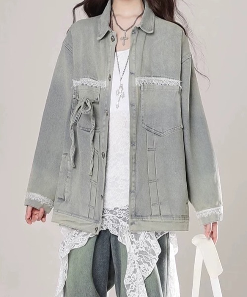 ViViDAY(ビビデー)の「フロントリボン&レース ビッグシルエットデニムジャケット(デニムジャケット・レディース・サックスブルー・M)」の10枚目の写真