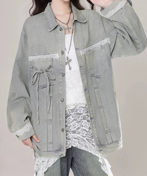ViViDAY(ビビデー)の「フロントリボン&レース ビッグシルエットデニムジャケット(デニムジャケット・レディース・サックスブルー・M)」の12枚目の写真