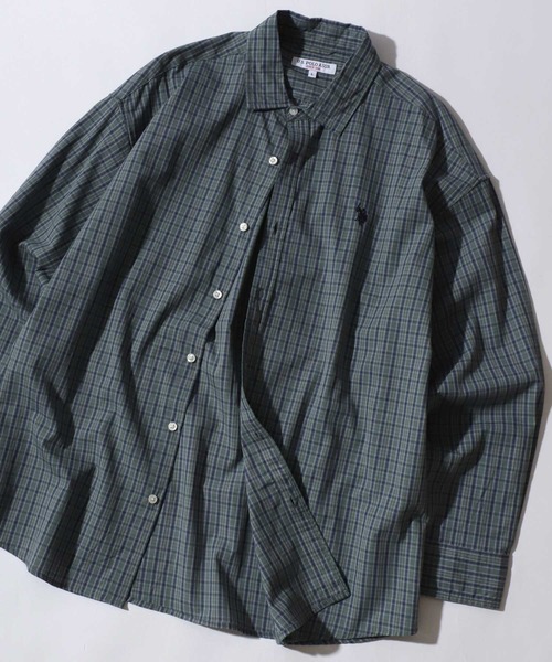 U.S. POLO ASSN.(ユーエスポロアッスン)の「U.S. POLO ASSN./ユーエスポロアッスン オーバーサイズ ワンポイント刺繍 ブロード デニム 無地 チェック レギュラーカラーシャツ 長袖シャツ レディース メンズ(シャツ/ブラウス・メンズ・ホワイト/ベージュ系その他/グリーン系その他/ブルー系その他/グレー系その他/インディゴブルー/ライトブルー/ブラック・M/L/LL)」の1枚目の写真