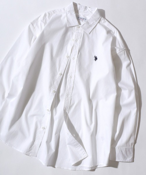 U.S. POLO ASSN.(ユーエスポロアッスン)の「U.S. POLO ASSN./ユーエスポロアッスン オーバーサイズ ワンポイント刺繍 ブロード デニム 無地 チェック レギュラーカラーシャツ 長袖シャツ レディース メンズ(シャツ/ブラウス・メンズ・ホワイト/ベージュ系その他/グリーン系その他/ブルー系その他/グレー系その他/インディゴブルー/ライトブルー/ブラック・M/L/LL)」の2枚目の写真