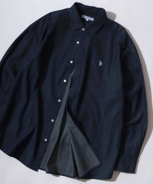 U.S. POLO ASSN.(ユーエスポロアッスン)の「U.S. POLO ASSN./ユーエスポロアッスン オーバーサイズ ワンポイント刺繍 ブロード デニム 無地 チェック レギュラーカラーシャツ 長袖シャツ レディース メンズ(シャツ/ブラウス・メンズ・ホワイト/ベージュ系その他/グリーン系その他/ブルー系その他/グレー系その他/インディゴブルー/ライトブルー/ブラック・M/L/LL)」の7枚目の写真