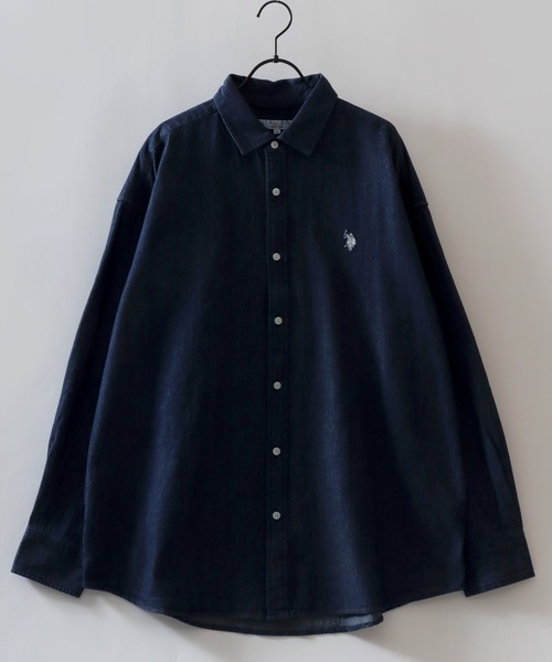 U.S. POLO ASSN.(ユーエスポロアッスン)の「U.S. POLO ASSN./ユーエスポロアッスン オーバーサイズ ワンポイント刺繍 ブロード デニム 無地 チェック レギュラーカラーシャツ 長袖シャツ レディース メンズ(シャツ/ブラウス・メンズ・ホワイト/ベージュ系その他/グリーン系その他/ブルー系その他/グレー系その他/インディゴブルー/ライトブルー/ブラック・M/L/LL)」の12枚目の写真