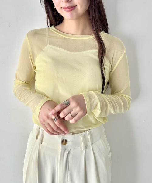 LOVALOT(ラバロット)の「クルーネック カラー シアーカットソー(Tシャツ/カットソー・レディース・イエロー/ホワイト/ブラック・F)」の3枚目の写真