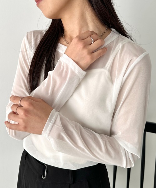 LOVALOT(ラバロット)の「クルーネック カラー シアーカットソー(Tシャツ/カットソー・レディース・イエロー/ホワイト/ブラック・F)」の13枚目の写真