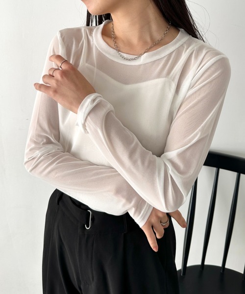 LOVALOT(ラバロット)の「クルーネック カラー シアーカットソー(Tシャツ/カットソー・レディース・イエロー/ホワイト/ブラック・F)」の14枚目の写真