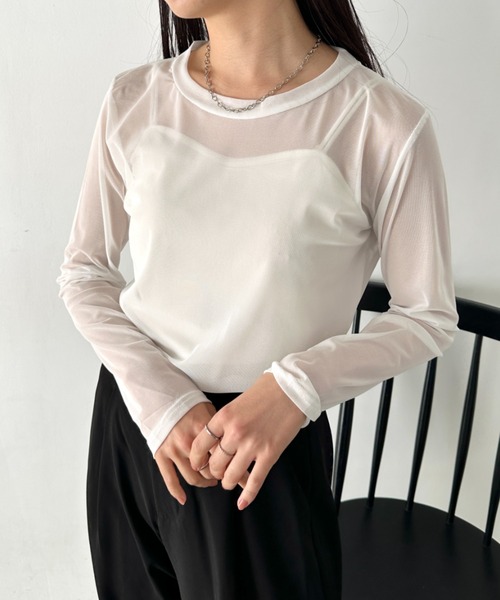 LOVALOT(ラバロット)の「クルーネック カラー シアーカットソー(Tシャツ/カットソー・レディース・イエロー/ホワイト/ブラック・F)」の12枚目の写真