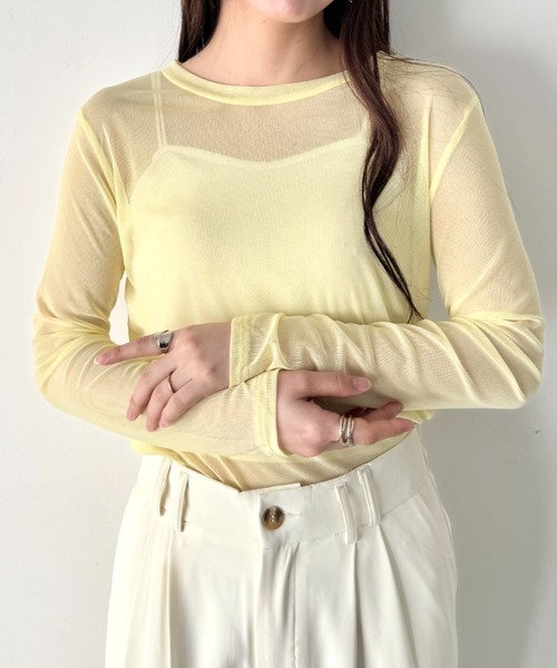 LOVALOT(ラバロット)の「クルーネック カラー シアーカットソー(Tシャツ/カットソー・レディース・イエロー/ホワイト/ブラック・F)」の6枚目の写真