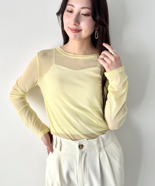 LOVALOT(ラバロット)の「クルーネック カラー シアーカットソー(Tシャツ/カットソー・レディース・イエロー/ホワイト/ブラック・F)」の4枚目の写真