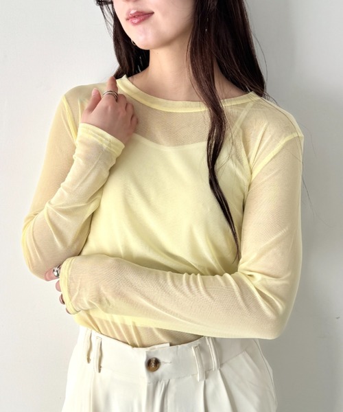 LOVALOT(ラバロット)の「クルーネック カラー シアーカットソー(Tシャツ/カットソー・レディース・イエロー/ホワイト/ブラック・F)」の7枚目の写真