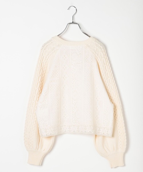 LEPSIM（レプシィム）の「5ゲージレース切り替えケーブルカーディガン　642619（カーディガン/ボレロ・レディース・ブラック/アイボリー・FREE）」の3枚目の写真