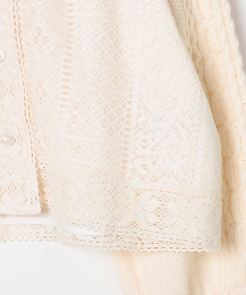 LEPSIM（レプシィム）の「5ゲージレース切り替えケーブルカーディガン　642619（カーディガン/ボレロ・レディース・ブラック/アイボリー・FREE）」の6枚目の写真