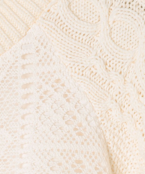 LEPSIM（レプシィム）の「5ゲージレース切り替えケーブルカーディガン　642619（カーディガン/ボレロ・レディース・ブラック/アイボリー・FREE）」の8枚目の写真