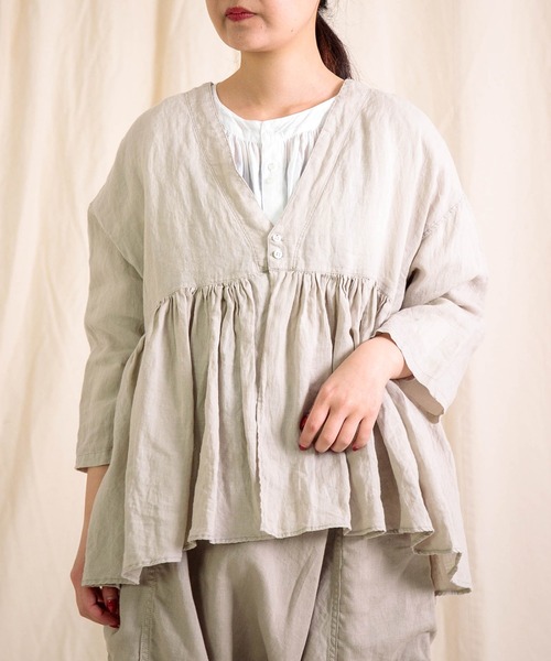 Brocante（ブロカント）の「[Brocante / ブロカント] リネンキャンバス コロンヴィシャツ（シャツ/ブラウス・レディース・アイボリー/ブラック・2）」の2枚目の写真