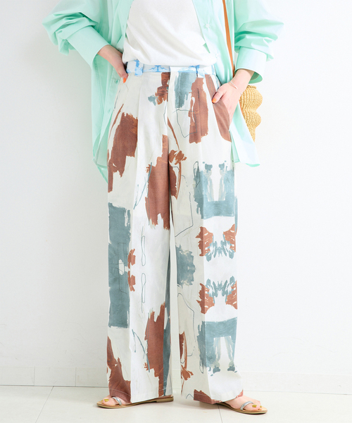 B.C STOCK(ベーセーストック)の「手洗い可 / FINEアートプリントバックゴムトラウザー(その他パンツ・レディース・グリーン/ピンク/ブラウン・FREE)」の1枚目の写真